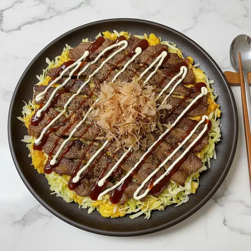 ノー小麦粉 牛バラ薄切り肉のお好み焼き