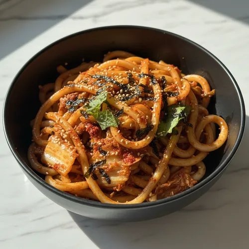 キムチ炒めカルグクスビビン麺