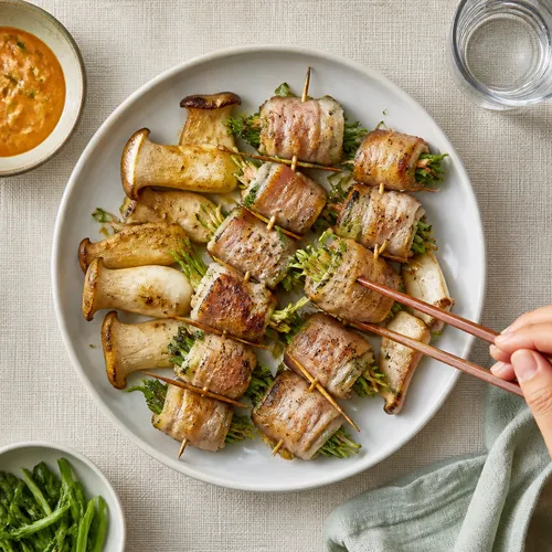セリと豚バラ肉のロール焼き