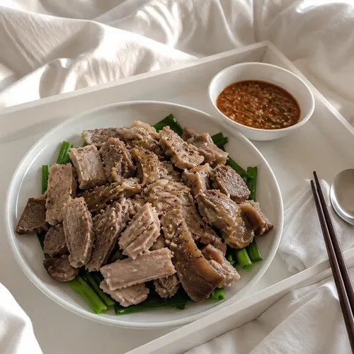 豚頭肉のスユクとエゴマ酢コチュジャン