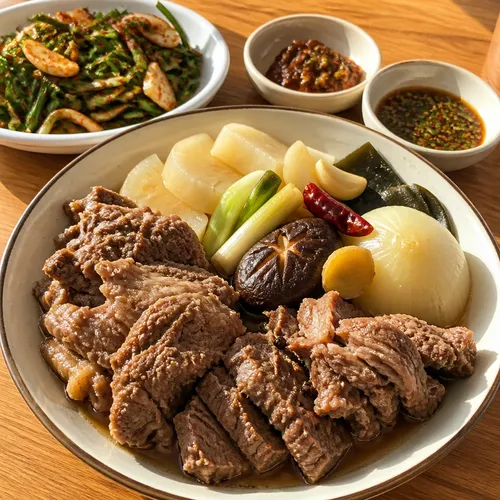 차돌양지 수육과 부추 겉절이