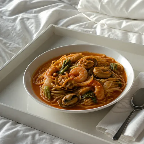 電子レンジで作るピリ辛チャンポンパスタ ミールプレップ