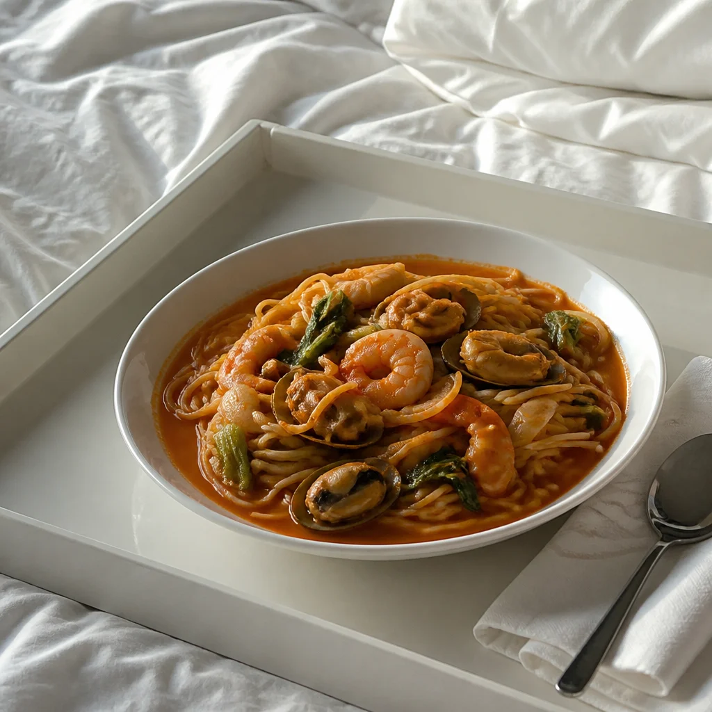 電子レンジで作るピリ辛チャンポンパスタ ミールプレップ