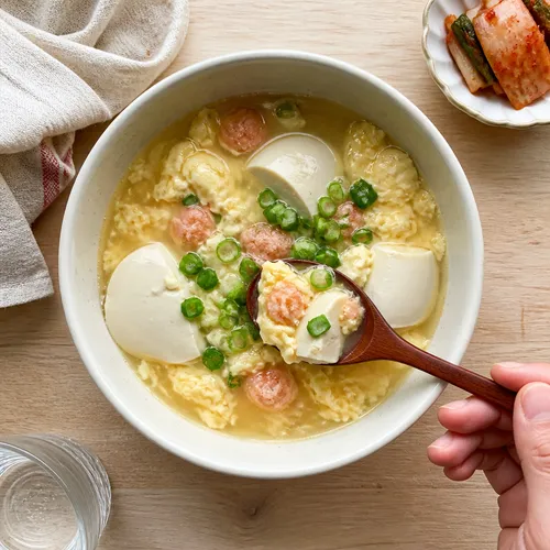 明太おぼろ豆腐卵スープ