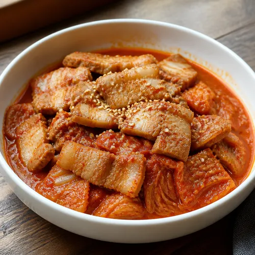電子レンジで作る豚バラ肉のキムチ蒸し
