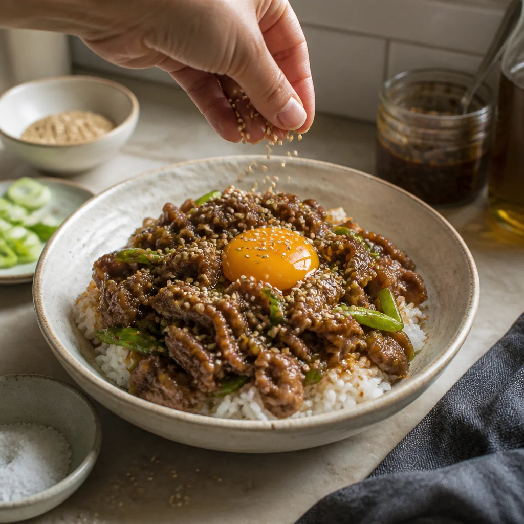 牛バラ薄切り肉のっけご飯