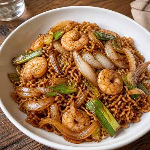 海鮮チャンポン風ジャージャー麺の味がするエビオッパゲティ