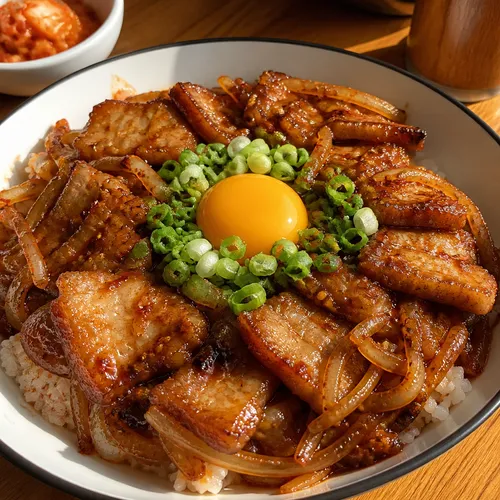 ピリ辛で塩気のあるサムギョプサル丼