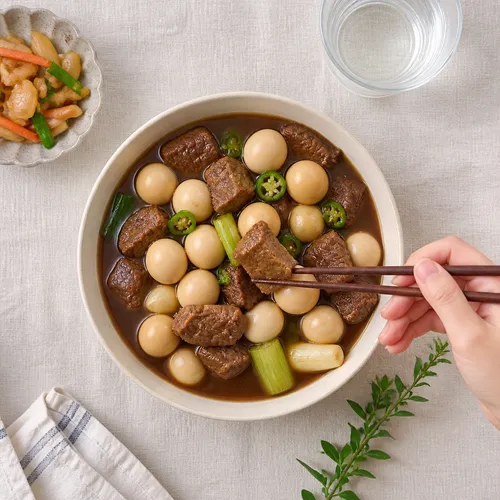 牛肉とウズラの卵のチャンシヨリム（煮物）