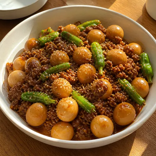 コチュジャンうずらの卵牛肉の煮物