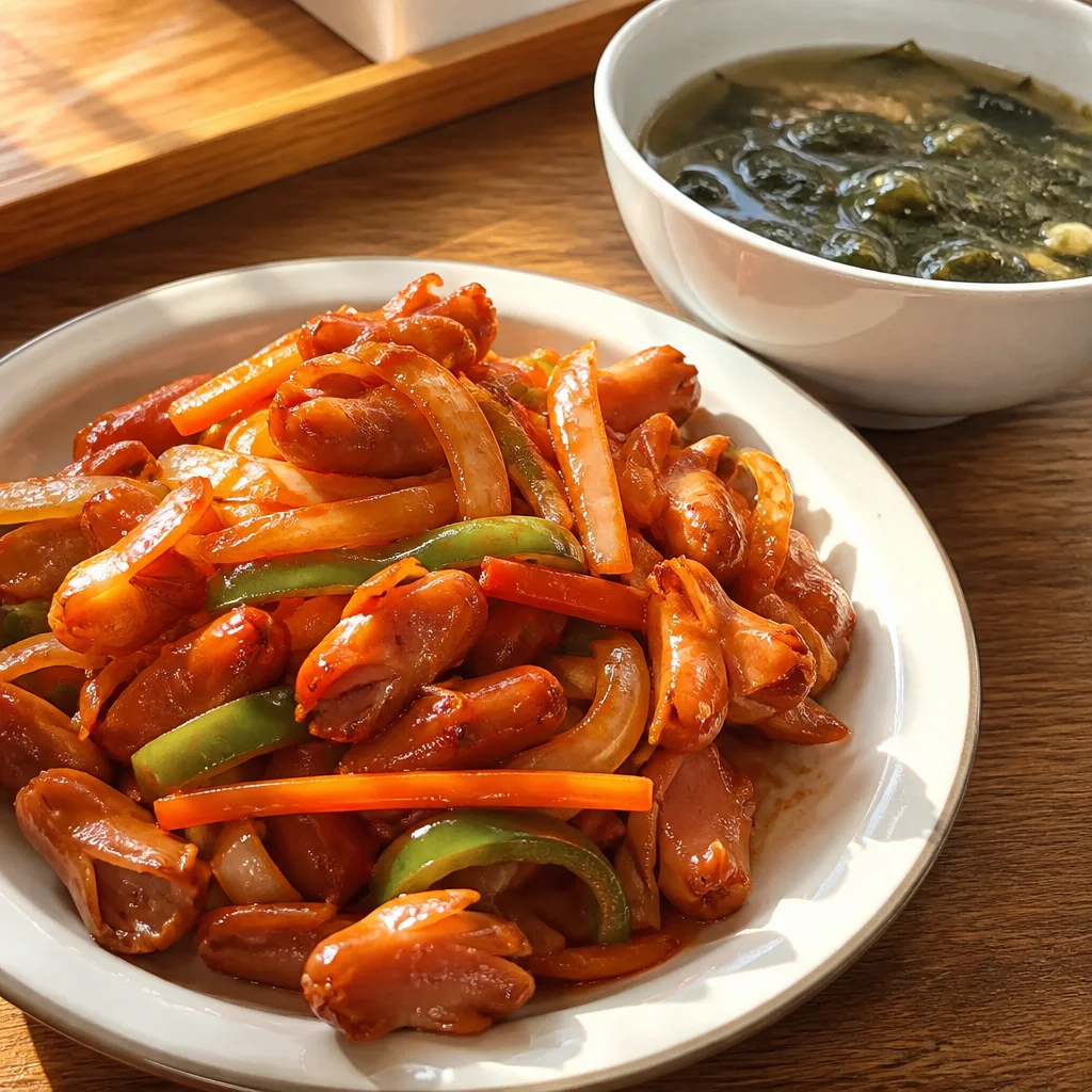 군대식 소세지 야채볶음(쏘야) & 미역국