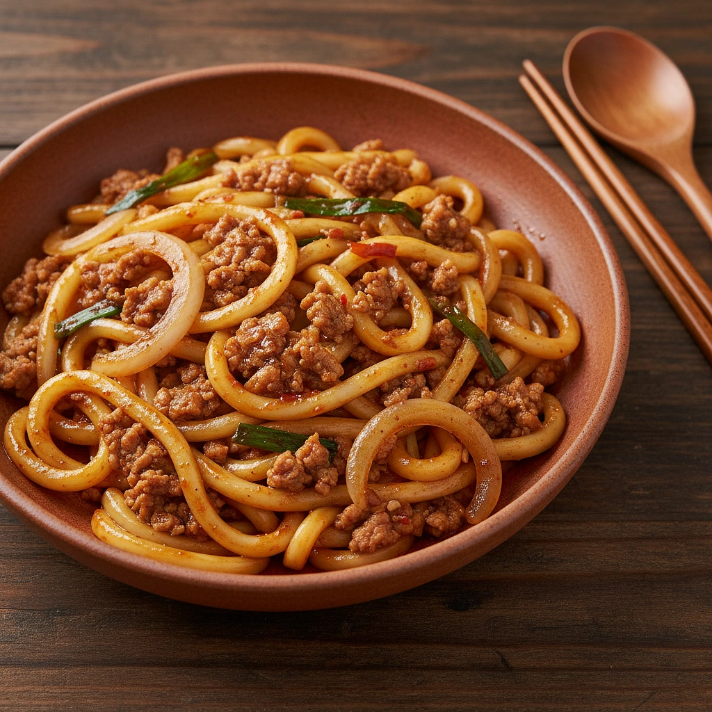 辛い豚ひき肉うどん炒め | レシピオ
